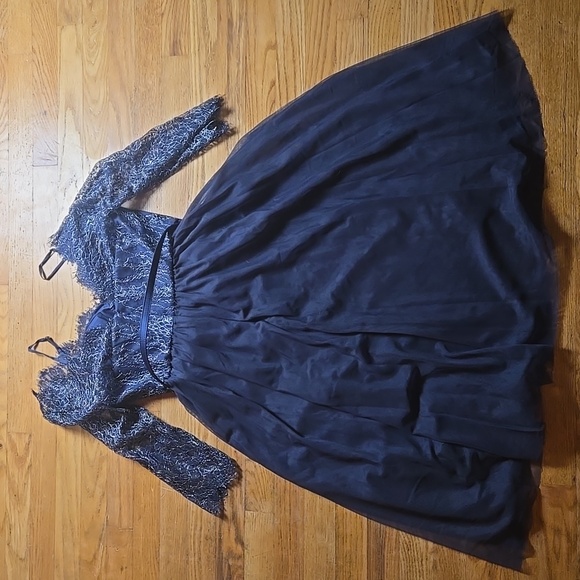 Anthropologie Va et Vien for BHLDN navy blue lace tulle skirt belted dress - Picture 5 of 7